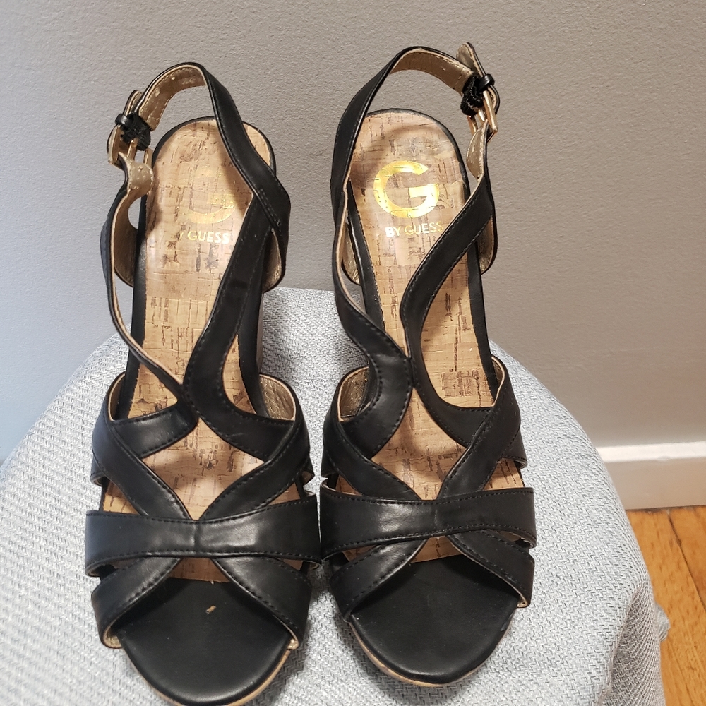Guess Vintage Y2K Chunky Platform Block 4.5" Sandals Black and Brown Sz 7